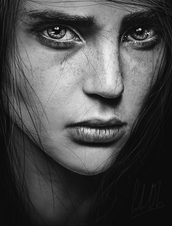 عکس سیاه و سفید هنری چهره دختر