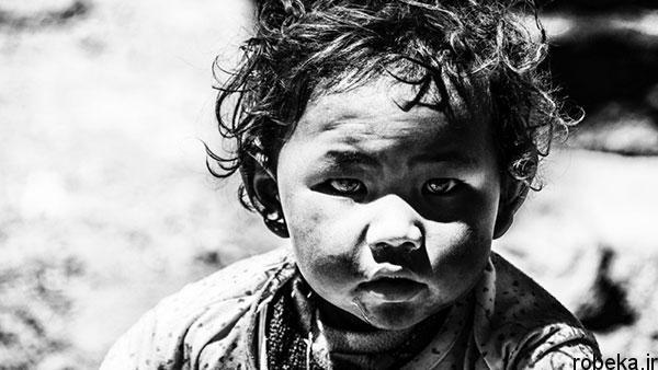 عکس سیاه و سفید هنری چهره کودک